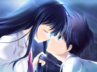 Couple kissing window sky background - a blue sky free wallpaper