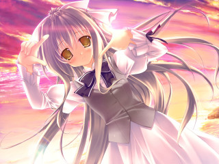 Anime girl white dress long - a sunset free wallpaper