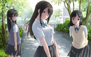 Three girls school uniforms walking - three girl free wallpaper