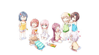 Anime girls group white background 13 - free happy birthday wallpaper