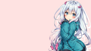 White haired girl blue dress - her head free wallpaper