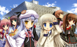 Anime girls group building sky 6 - a group of anime girls free wallpaper
