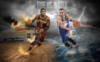Basketball players water fire background - two basketball player free wallpaper