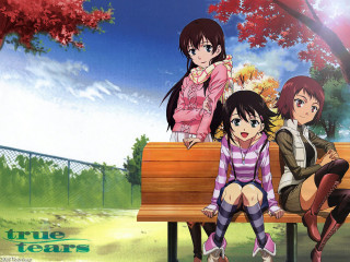 Anime girls bench park trees - a bench in a park free wallpaper
