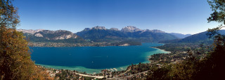 Lake mountains trees town sky - a lake free wallpaper