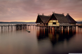 House pier boat sunset dawn - ferenc joachim free wallpaper