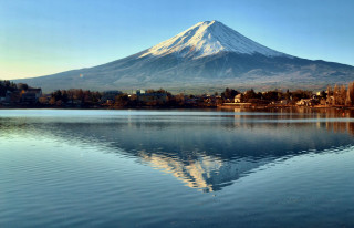 Mountain city reflection lake boat - aya goda free wallpaper