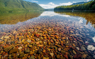Lake rocks water mountains trees - rock and water free wallpaper