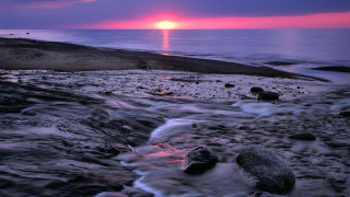 Sunset ocean rocks water pink - rock and water free wallpaper