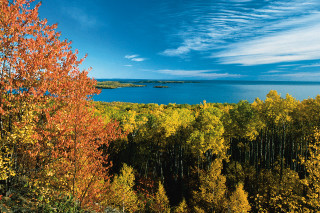 Scenic lake trees orange yellow - scenic free wallpaper