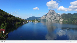 Lake mountains trees boat house - avgust černigoj free wallpaper