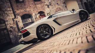 White sports car brick road 2 - luxury free wallpaper