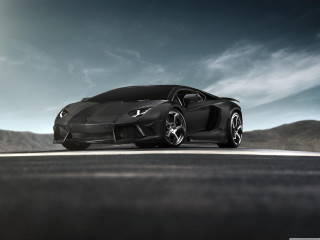 Black sports car desert road - matte finish free wallpaper