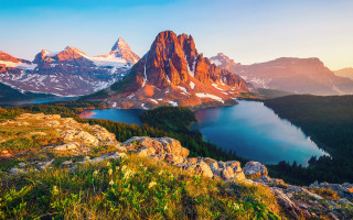 Mountain range lake sunset snow - sunset free wallpaper