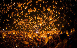 People lanterns night time gathering - firefly free wallpaper