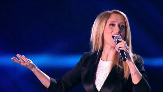 Woman black suit singing microphone - stage free wallpaper