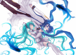 Anime characters blue hair white - their back free wallpaper
