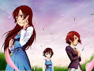 Anime girls field sky background - poster art free wallpaper