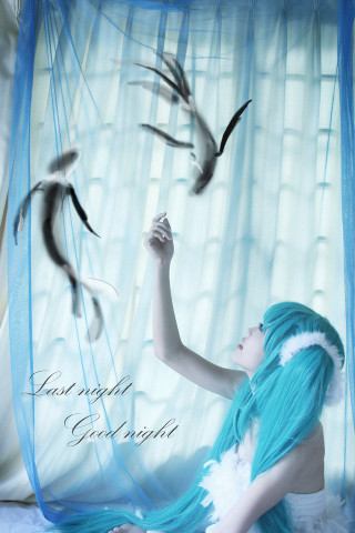 Blue hair blue dress bird - overhead free wallpaper