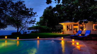 Pool candles evening ocean house - andrew law free wallpaper