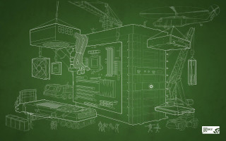 Green drawing building green background - modular free wallpaper