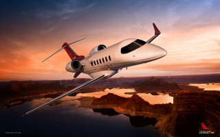 Small white plane lake sunset - over a lake free wallpaper