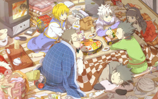 Kitchen group eating drinking talking - a group of people sitting free wallpaper