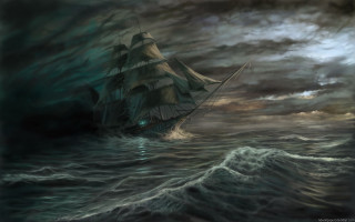 Ship stormy sea full moon - a ship free wallpaper