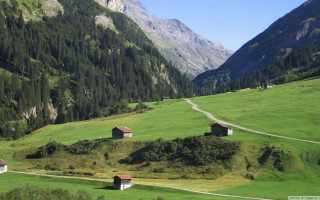 Green valley winding road houses - a few house free wallpaper
