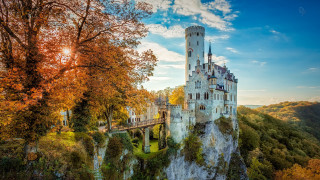 Castle cliff bridge trees fall - the fall time free wallpaper