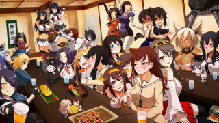 Anime girls table drinks food - costume free wallpaper