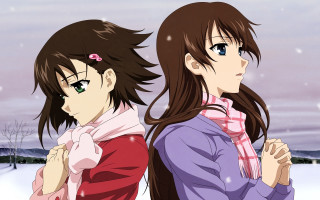 Anime girls snow arms around 2 - their arm free wallpaper