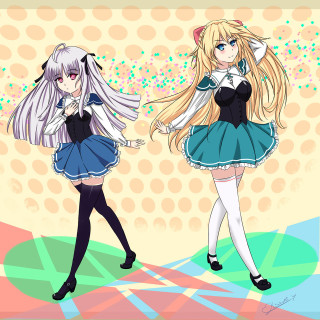 Anime girls blonde hair blue - an anime drawing free wallpaper