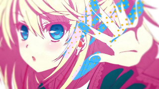 Anime girl blue eyes pink 5 - anime visual free wallpaper