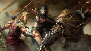 Two women armor fighting demon - two woman free wallpaper
