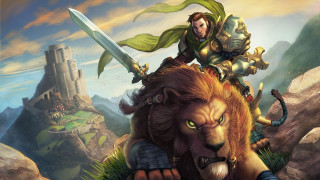 Man riding lion castle sword - epic fantasy character art free wallpaper