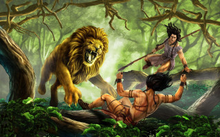 Man woman woods lion log - a man and a woman free wallpaper