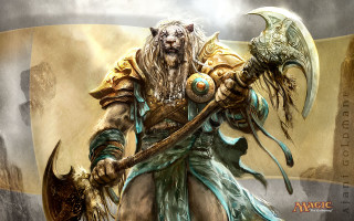 Horned man demon axe large - chris rahn free wallpaper