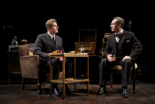 Two men suits sitting table - two man free wallpaper
