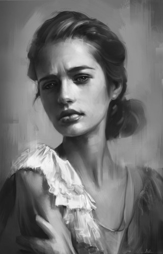 Black white woman serious look - figurative art free wallpaper