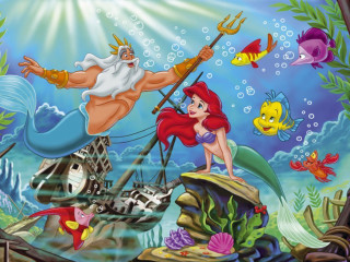 Mermaid prince fish ship underwater - pop surrealism free wallpaper