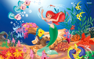 Cartoon mermaid colorful fish sea - pop surrealism free wallpaper