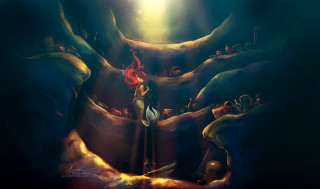 Woman cave light arms outstretched - amazing free wallpaper