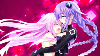 Anime couple hugging purple background 2 - square free wallpaper