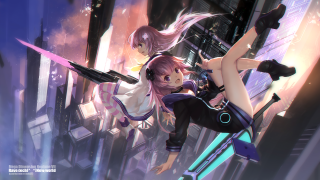 Futuristic girls swords city adventure - a futuristic city free wallpaper