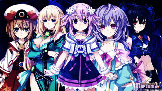 Anime girls group dark background - a blue sky free wallpaper