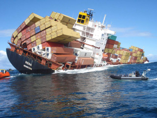 Large boat container stack water - a small boat free wallpaper