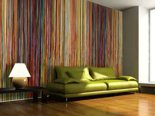 Livingroom couch lamp table stripedwall - rich vivid color free wallpaper