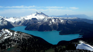 Mountain lake plane window blue - regionalism free wallpaper