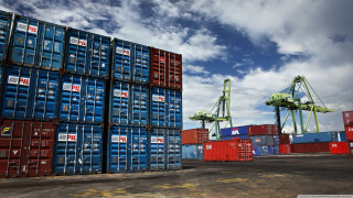 Large stack containers tarmac cranes - vfx free wallpaper